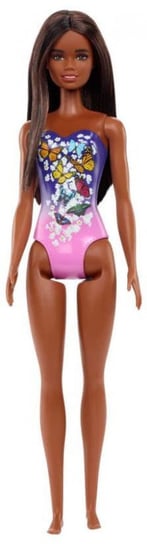Mattel, Lalka Barbie Plażowa w fioletowo-różowym kostiumie Mattel