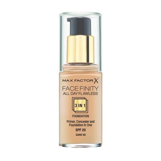 Max Factor, Facefinity All Day Flawless 3in1 Flexi-Hold, Podkład do twarzy, 60 Sand, Spf 20, 30 ml Max Factor