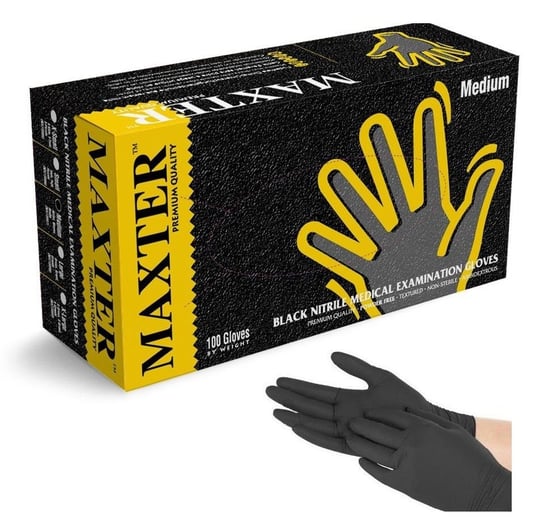 MAXTER Rękawiczki rękawice nitrylowe grube bezpudrowe PF M 100szt czarne Other