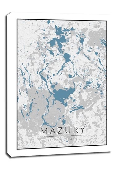 Mazury mapa czarno biało niebieska - obraz na płótnie 40x50 cm Galeria Plakatu