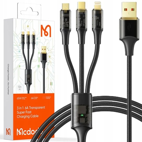 Mcdodo Kabel Micro Usb, Lightning, Usb-C 3W1 6A 100W Mcdodo