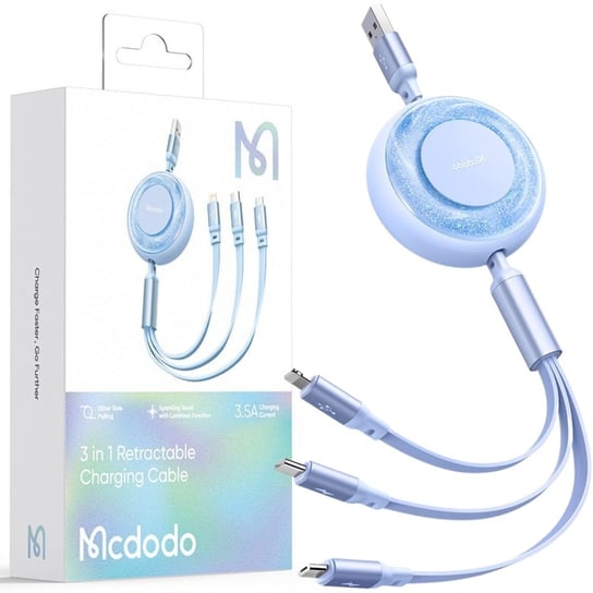 MCDODO KABEL USB 3W1 ZWIJANY SZYBKIE ŁADOWANIE USB-C LIGHTNING MICRO 66W Mcdodo