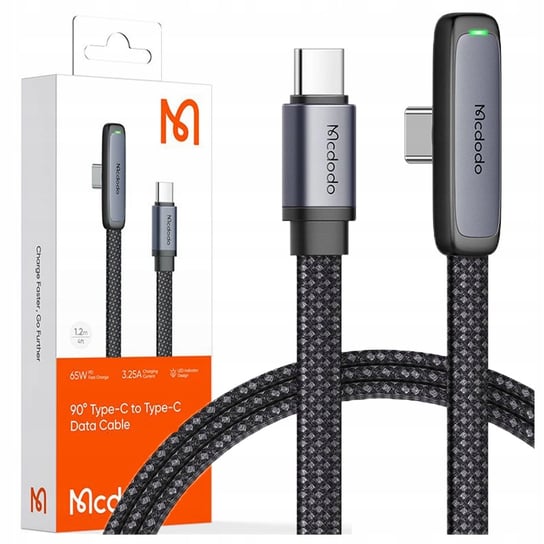 MCDODO KABEL USB-C KĄTOWY SZYBKIE ŁADOWANIE USB TYP C 3A 65W CZARNY 1M Mcdodo