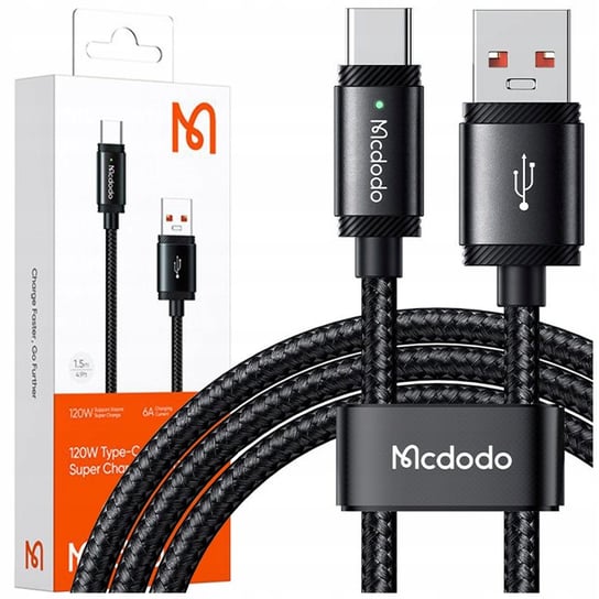 MCDODO KABEL USB-C SZYBKIE ŁADOWANIE DO SAMSUNG XIAOMI TYP C 6A 120W 2M LED Mcdodo