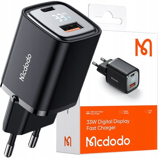 MCDODO, ŁADOWARKA USB/USB-C, NANO, MIERNIK, GAN 33W PD Mcdodo
