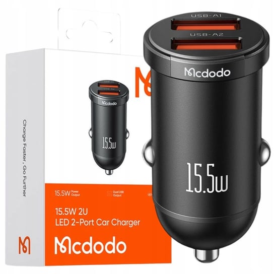 MCDODO MOCNA SZYBKA ŁADOWARKA SAMOCHODOWA DO TELEFONU MAŁA 2X USB 15,5W LED Mcdodo