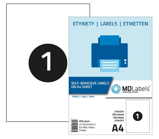 MD Labels, Papier samoprzylepny matowy A4, 100 ark MD Labels