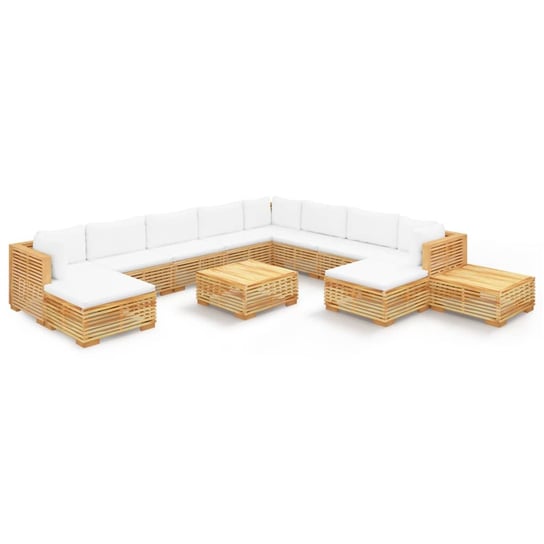 Mebel tekowy - Sofa, stolik, poduszki - Kremowy Inna marka