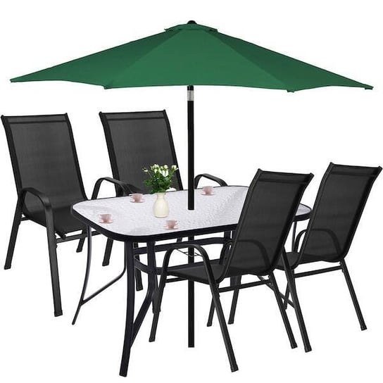 Meble ogrodowe komplet stół ze szkłem hartowanym, krzesła dla 4 osób czarny Springos