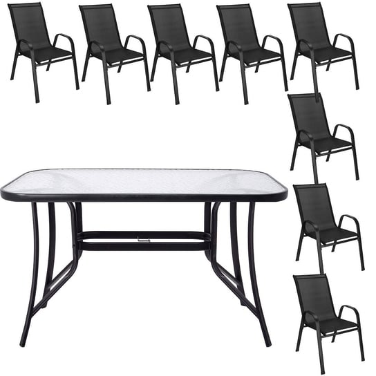 Meble ogrodowe komplet stół ze szkłem hartowanym, krzesła dla 8 osób czarny Springos
