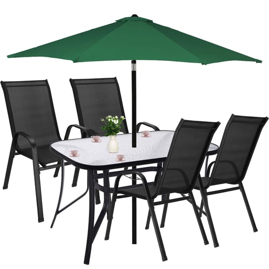 Meble ogrodowe metalowe komplet dla 4 osób stół ze szkłem hartowanym 4 krzesła czarne Springos