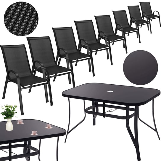 Meble ogrodowe metalowe komplet dla 4 osób stół ze szkłem hartowanym 4 krzesła czarne Springos