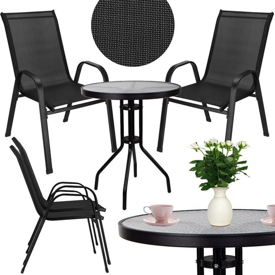 Meble tarasowe metalowe zestaw dla 2 osób stolik kawowy 2 krzesła czarny Springos