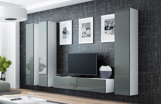 Meblościanka HIGH GLOSSY FURNITURE Vilalba, szaro-biała, 260x180x42 cm High Glossy Furniture