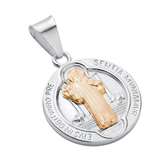 Medalik św. Benedykta srebrny ze złoceniem Srebro 925 rodowane CORISS