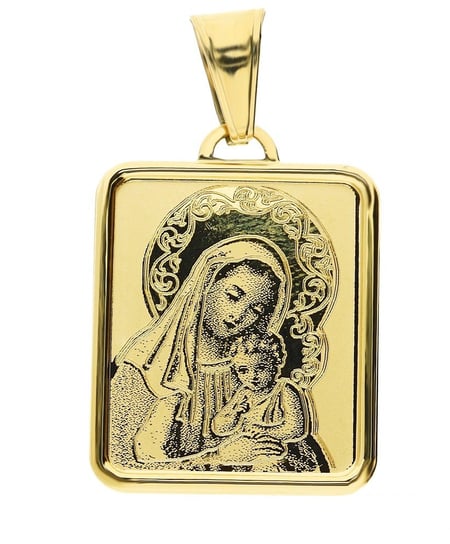 Medalik złoty z wizerunkiem Matki Boskiej z Dzieciątkiem prostokąt nr OS 204-IP69-18 laser próba 585 Sezam