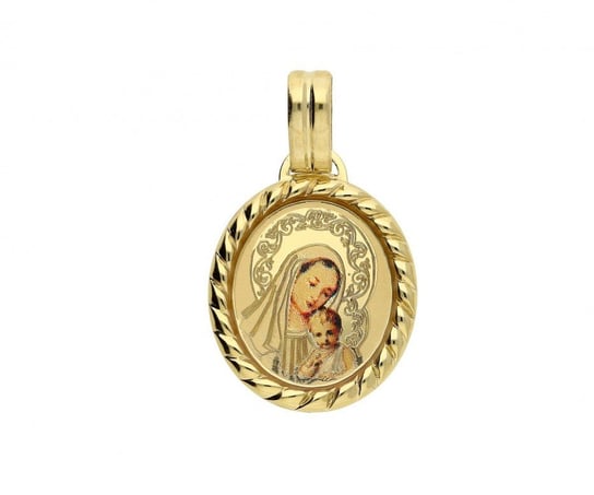 Medalik złoty z wizerunkiem MB z Dzieciątkiem owal pleciony nr OS 204-IC45-18 emalia próba 585 Sezam