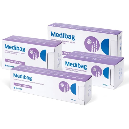 Medibag, Torebki do sterylizacji, 200 sztuk, 190 mm x 330 mm MEDILAB