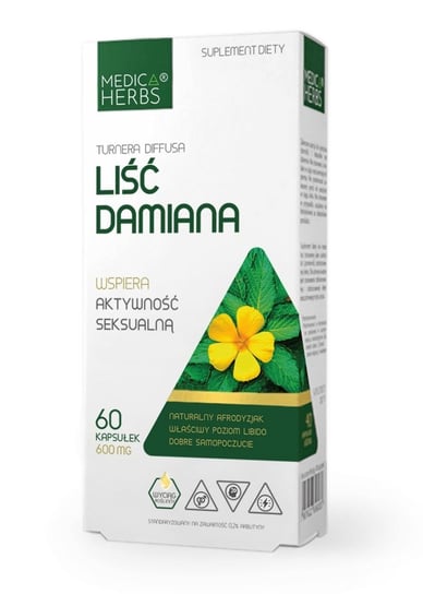 Medica Herbs, Liść Damiana 600mg, Suplement diety, 60 kapsułek Medica Herbs