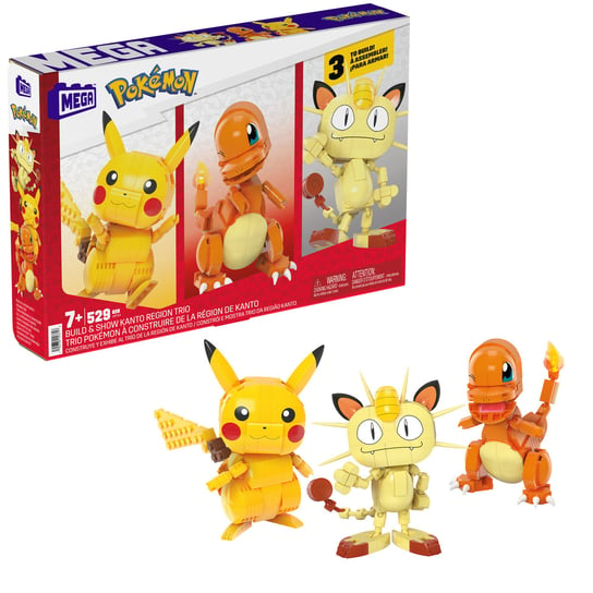 Mega Construx, Pokemon, Klocki, Trio Z Kombo Pikachu Meowth Charmander, 529 El. Mega