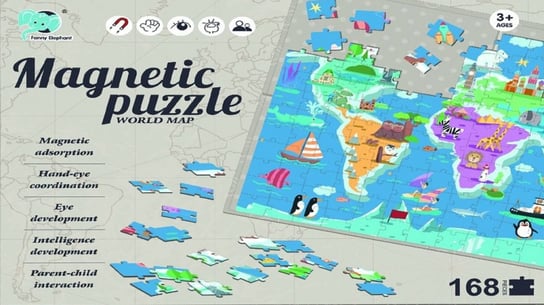 MEGA CREATIVE, puzzle 168 magnetyczne mapa świata Mega Creative