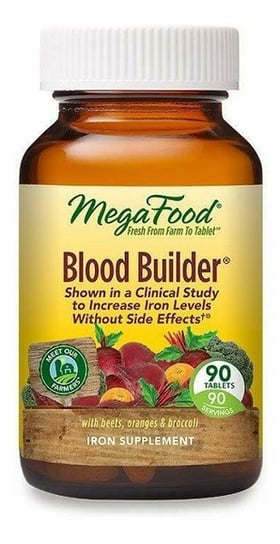 Mega Food Blood Builder suplement pomagający utrzymać prawidłowy poziom Żelaza we krwi suplement diety 90 tabletek Mega Food