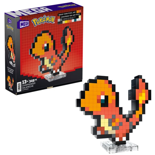 MEGA Klocki Pokémon Pixel Charmander, Figurka do zbudowania, dla dzieci 13+, fanów i kolekcjonerów HTH76 Mega