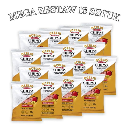 MEGAPAKA (16 szt) OCELIO Chipsy Bezglutenowe z Ciecierzycy z Buraczkiem 50g Ocelio