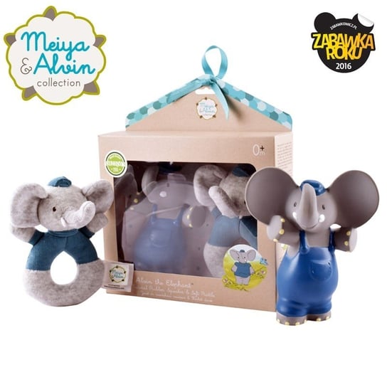 Meiya & Alvin - Zestaw prezentowy Baby Shower Set z miękką grzechotką i gryzakiem dźwiękowym z kauczuku Hevea Alvin Elephant Meiya & Alvin