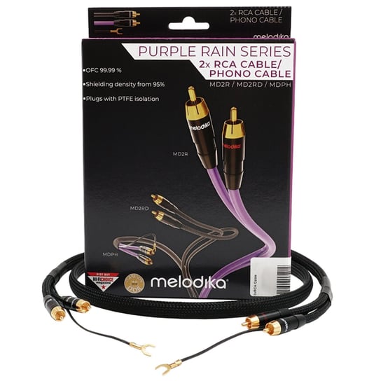 Melodika Purple Rain Black Edition MDPHD10 - Kabel gramofonowy 2xRCA Phono z żyłą uziemiającą 1m : Długość - 1m Melodika