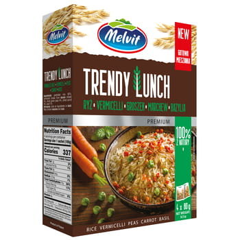Melvit Trendy Lunch Ryż Parboiled, Vermicelli, Groszek, Marchew Bazylia 4X80G Melvit