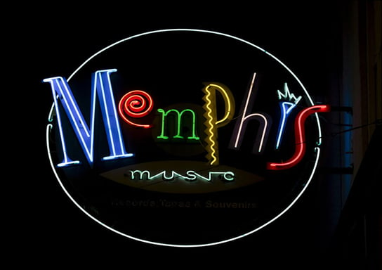 Memphis Music neon sign on Beale Street, Tennessee., Carol Highsmith - plakat 40x30 cm Galeria Plakatu