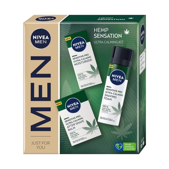 Men Hemp Sensation zestaw prezentowy balsam po goleniu 100ml + pianka do golenia 200ml + krem nawilżający 75ml Nivea