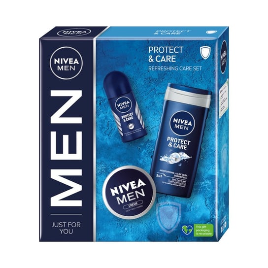 Men Protect & Care zestaw prezentowy żel pod prysznic 250ml + antyperspirant roll-on 50ml + krem uniwersalny 75ml Nivea