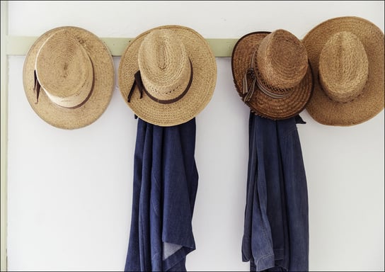 Men’s straw hats, hanging inside the farmhouse at Yoder’s Amish Home., Carol Highsmith - plakat 59,4x42 cm Galeria Plakatu