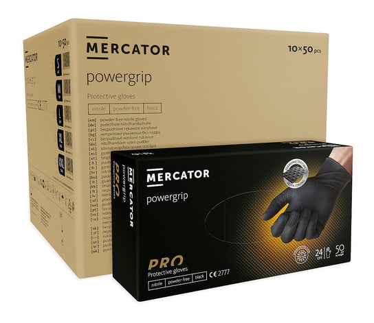 Mercator Medical, Powergrip, rękawiczki ochronne karton Black, rozmiar L, 10x50 szt. Mercator Medical