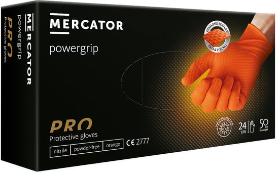 Mercator Medical, Powergrip, rękawiczki ochronne Orange, rozmiar L, 50 szt. Mercator Medical