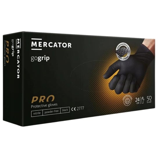 Mercator Medical, Rękawice nitrylowe GoGrip Czarne, L, 50 sztuk Mercator Medical