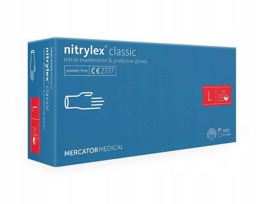 Mercator Medical, Rękawice Nitrylowe Nitrylex Classic Blue Txt, L, 100 Sztuk Mercator Medical