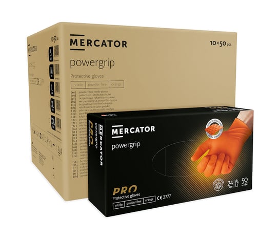 Mercator powergrip rękawiczki ochornne orange karton 10 x 50 szt., rozmiar L Mercator Medical