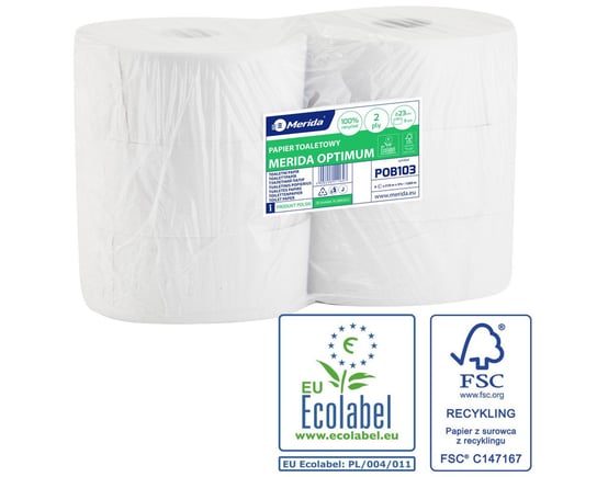 Merida POB103 Papier toaletowy OPTIMUM, biały, średnica 23 cm, długość 210 m, dwuwarstwowy,  zgrzewka 6 szt., ECOLABEL Merida