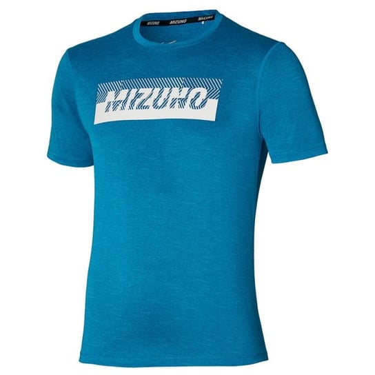 Męska koszulka z krótkim rękawkiem do biegania  Mizuno Core Mizuno Graphic TEE | MYKONOS BLUE - Rozmiar XL Mizuno