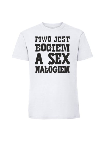 Męska koszulka  z nadrukiem - Piwo jest bogiem a sex nałogiem biały S TAGFORCE