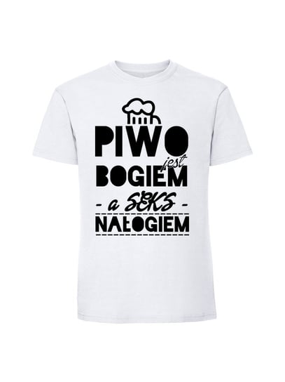 Męska koszulka  z nadrukiem - PIWO JEST BOGIEM biały M TAGFORCE