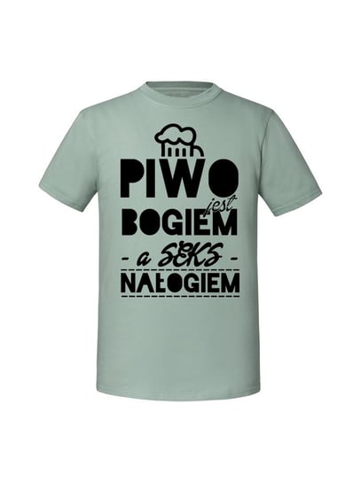 Męska koszulka  z nadrukiem - PIWO JEST BOGIEM Miętowy XL TAGFORCE