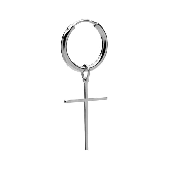 Męski lub damski srebrny kolczyk koło 1,7 cm z krzyżykiem, srebro 925 : Srebro - kolor pokrycia - Pokrycie platyną GIORRE
