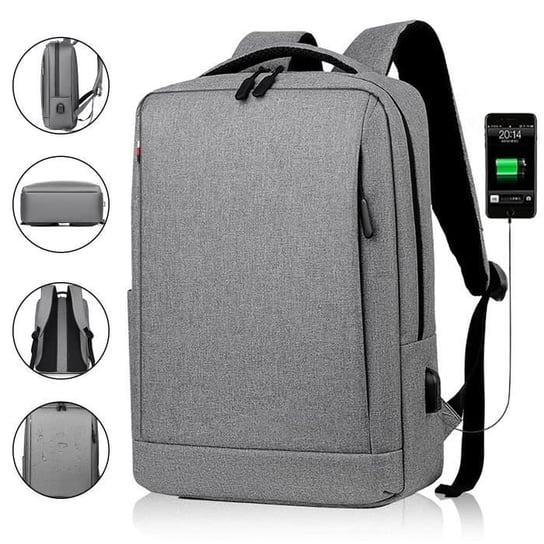 Męski plecak na laptopa 15,6 cala, wodoodporny, z portem ładowania USB, plecak do wypoczynku/biznesu/szkoły, szary Inna producent