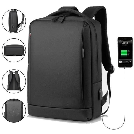Męski plecak na laptopa 15,6 cala, wodoodporny, z portem ładowania USB, plecak rekreacyjny/biznesowy/szkolny, czarny Inna producent