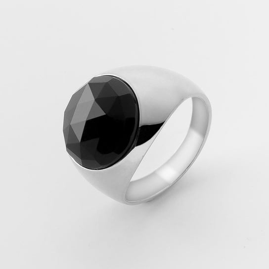 Męski sygnet z czarnym kryształem : ROZMIAR PIERŚCIONKA - SREBRO - 25 |UK:V | Φ20,67 MM, Srebro - kolor pokrycia - Platyną GIORRE