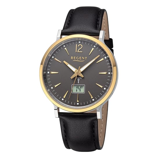 Męski zegarek analogowo-cyfrowy Regent ze skórzanym paskiem w kolorze czarnym URFR285 Regent